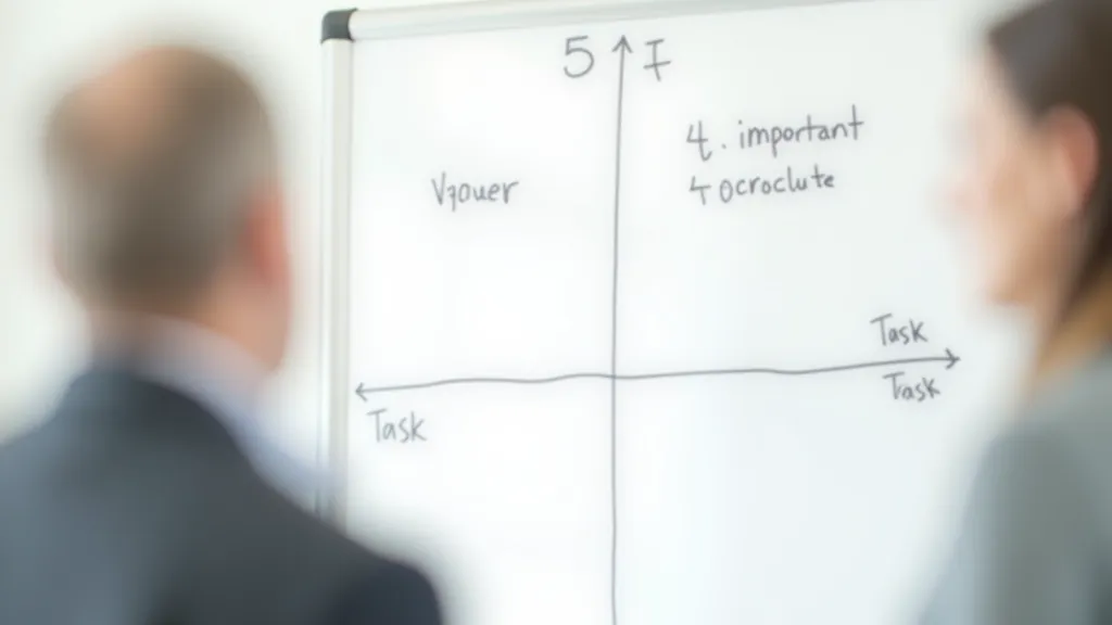 Priority matrix on whiteboard showing quadrants